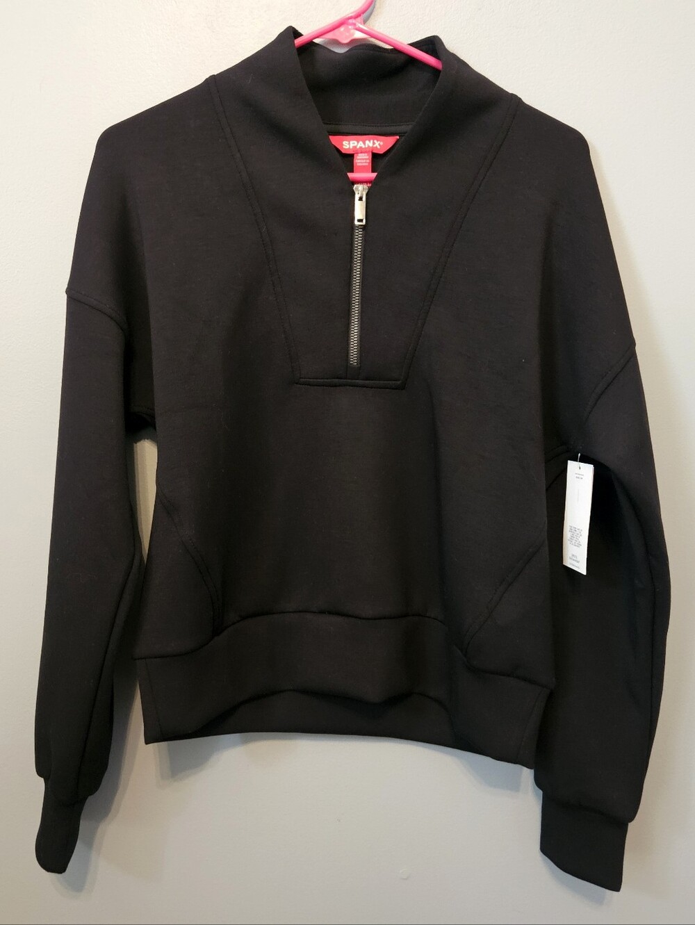 Spanx AirEssentials Half Zip Pullover XS Black Athleisure Sweatshirt New W Flaw